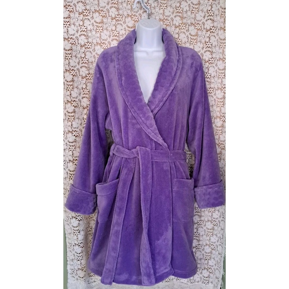 Croft &‎ Barrow Robe Women's L Purple Plush Wrap Tie Short Length Long Sleeves